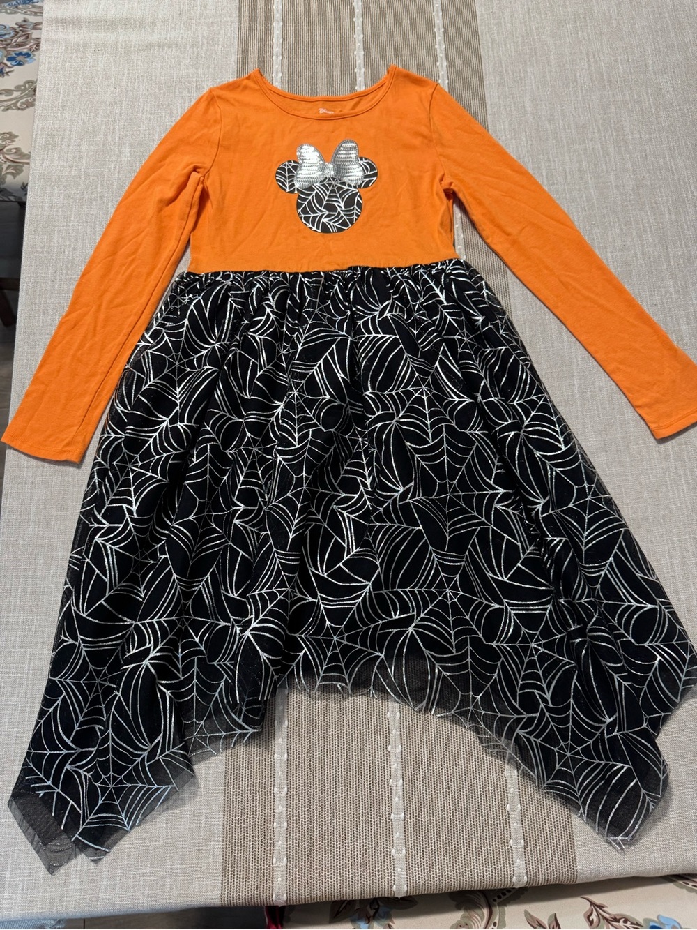 Disney Orange and Black Spiderweb Long-Sleeve Dress